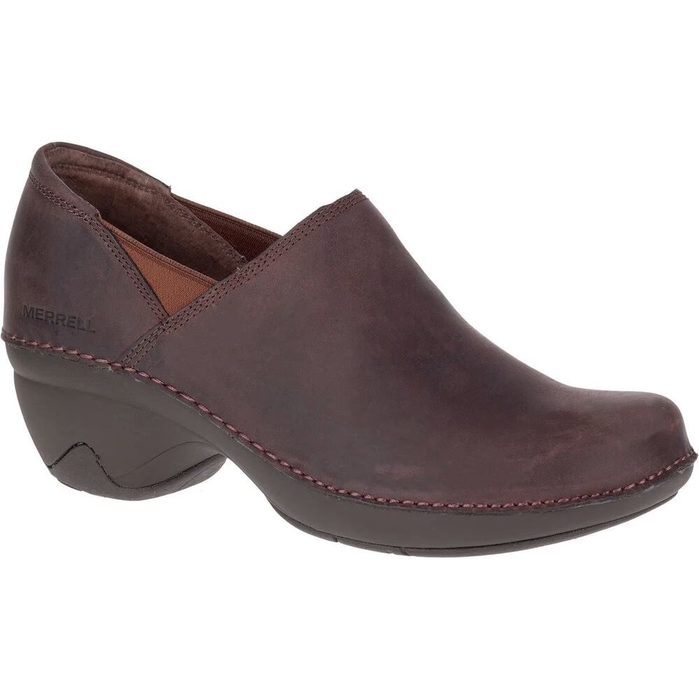 Merrell Emma Leather Shoe Round Toe Low Wedge Water Resistant Clogs W's Size 9.5